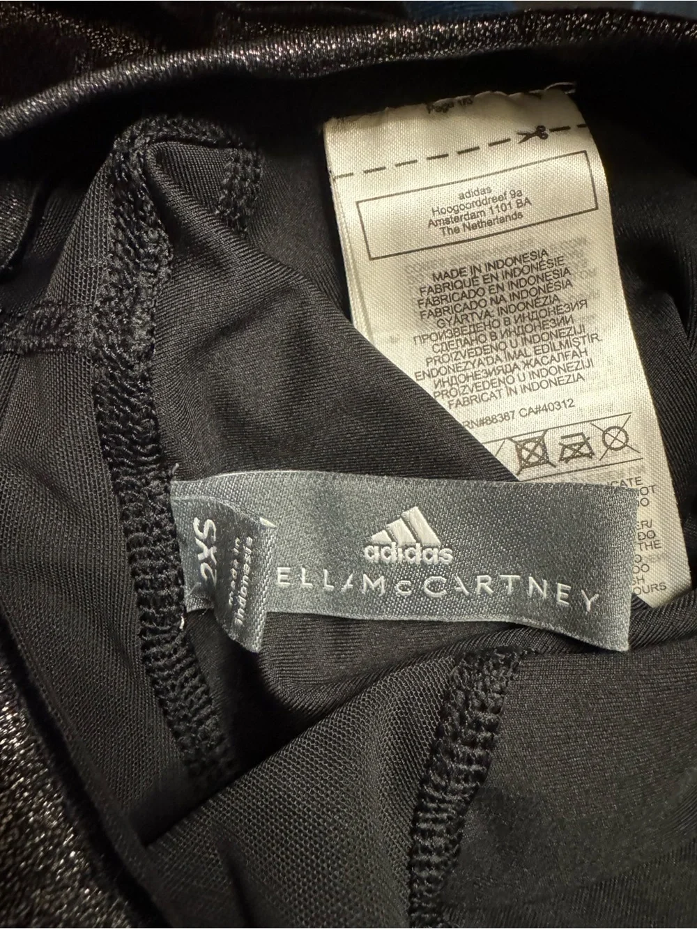 Stella McCarthy adidas Shiny High-Waist Leggings in Metallic Silver Workout XXS